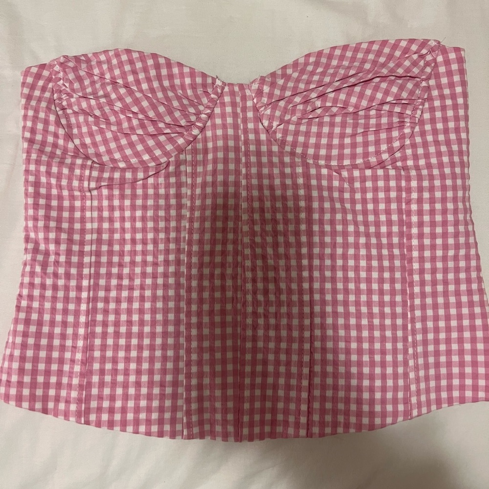 ZARA Gingham Pink Corset Top